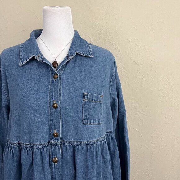 blue denim vintage 90s button up shirt - Picture 3 of 6
